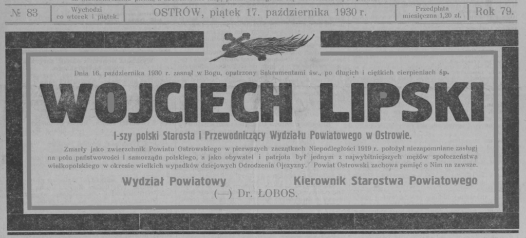 Klepsydra z  gazety Orędownik Ostrowski z dnia 17.10.1930 https://www.wbc.poznan.pl/dlibra/publication/199817/edition/193031/content 