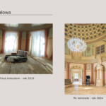Sala balowa - po lewej zdjęcie przed remontem, a po prawej po remoncie
