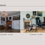 Salon niebieski - po lewej zdjęcie przed remontem, a po prawej po remoncie