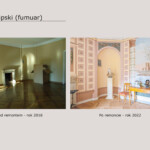 Salon Egipski (Fumuar) zdjęcie po lewej przed remontem, a po prawej po remoncie