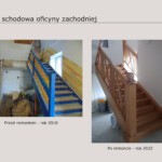 Klatka schodowa oficyny zachodniej po lewej stronie przed remontem, a po prawej po remoncie
