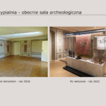 Sypialnia - obecnie sala archeologiczna, po lewej przed remontem, a po prawej po remoncie