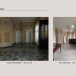 Westybul zdjęcie po lewej przed remontem, a po prawej po remoncie