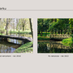 Most w parku - po lewej przed remontem, a po prawej po remoncie