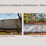 Mur dookoła Zespołu Pałacowo-Parkowego po lewej przed remontem, a po prawej po remoncie
