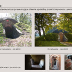 Lodownia - na górze zdjęcia z zewnątrz po lewej przed remontem, po prawej po remoncie, na dole zdjęcia wnętrza po remoncie